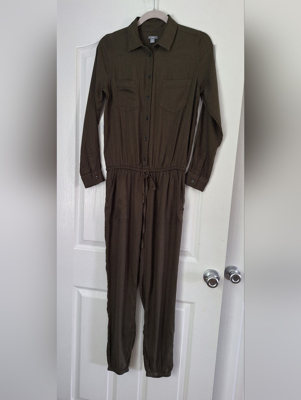 aerie Olive Utility Button-Front Jumpsuit
